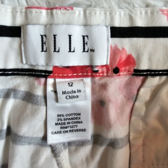 Elle Striped Floral Chino Walking Shorts‎ Women Pink Black White Size 12 - Picture 11 of 14